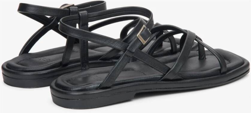 Estro Dames Zwarte Leren Sandalen met Dunne Kruisbanden Er00115135 Black Dames