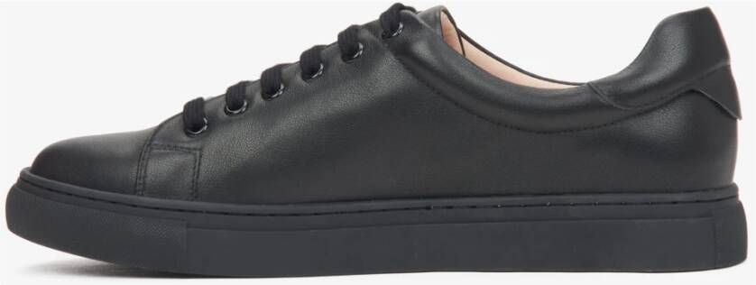 Estro Zwarte Leren Lage Sneakers Er00116627 Black Dames