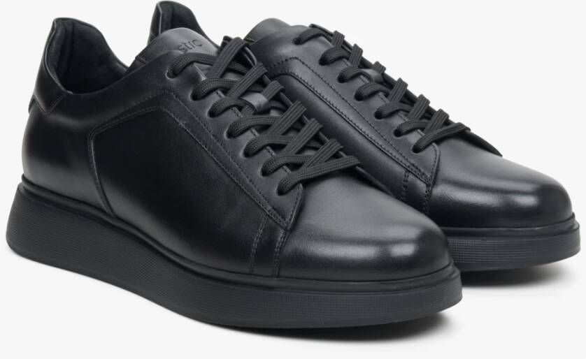 Estro Heren Zwarte Lage Top Sneakers gemaakt van Echt Leer Er00113795 Black Heren