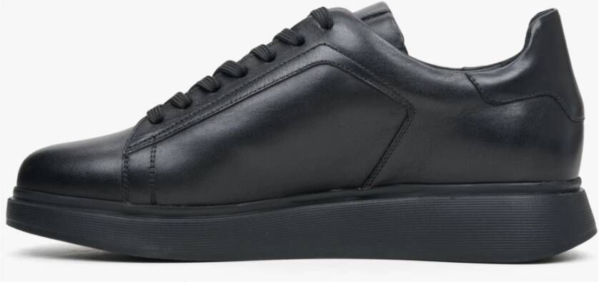 Estro Heren Zwarte Lage Top Sneakers gemaakt van Echt Leer Er00113795 Black Heren