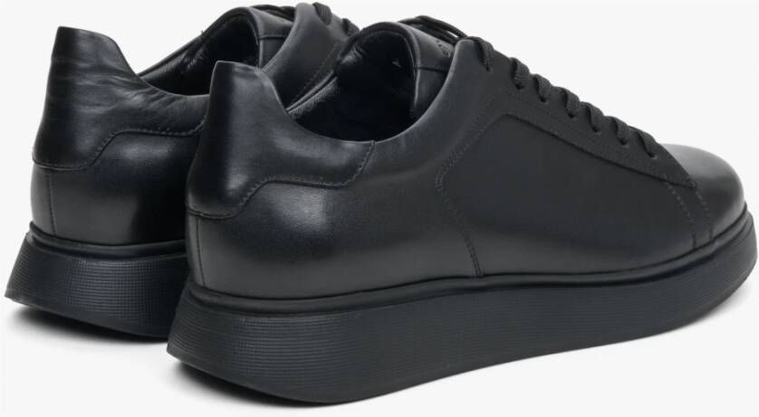 Estro Heren Zwarte Lage Top Sneakers gemaakt van Echt Leer Er00113795 Black Heren