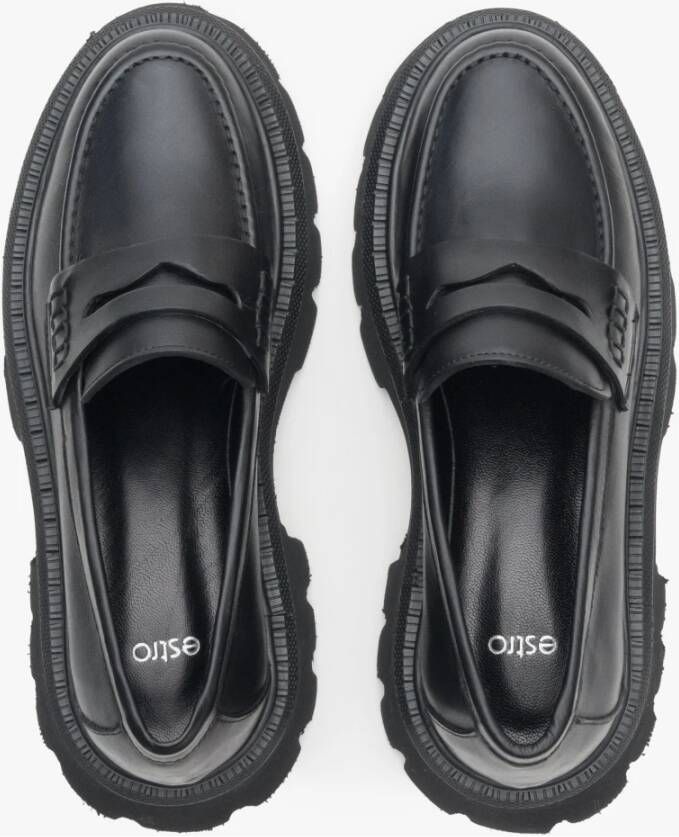 Estro Dames Zwarte Leren Loafers Er00113815 Black Dames