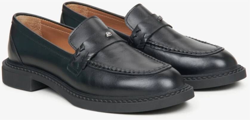 Estro Dames Zwarte Leren Loafers Er00115646 Black Dames