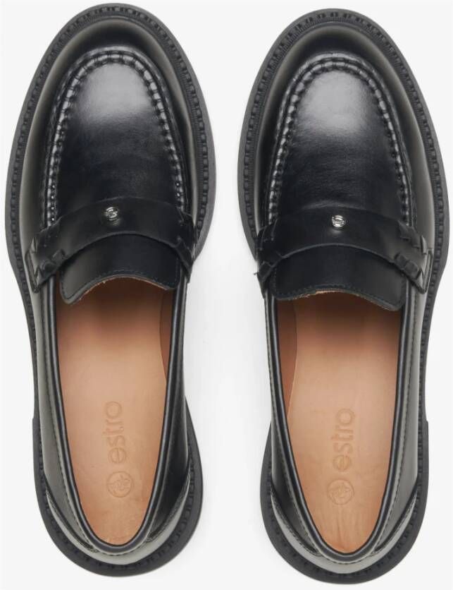 Estro Dames Zwarte Leren Loafers Er00115646 Black Dames