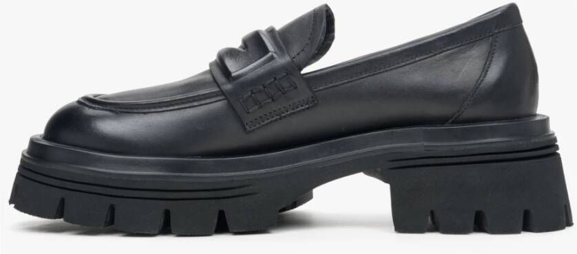 Estro Dames Zwarte Leren Loafers met Dikke Zool Er00113783 Black Dames