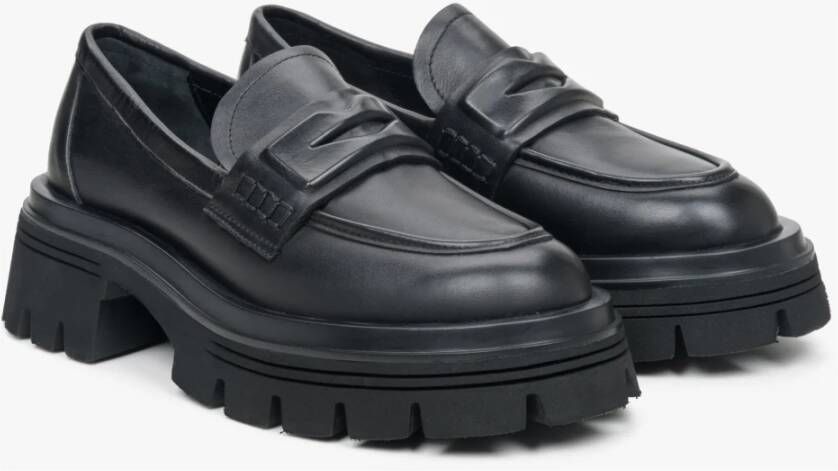 Estro Dames Zwarte Leren Loafers met Dikke Zool Er00113783 Black Dames