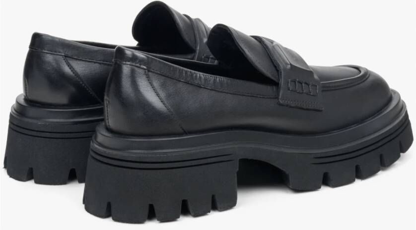 Estro Dames Zwarte Leren Loafers met Dikke Zool Er00113783 Black Dames