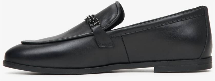 Estro Zwarte Damesloafers van Echt Leer met een Ketting Er00115616 Black Dames