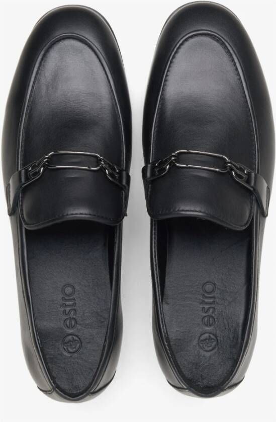 Estro Zwarte Damesloafers van Echt Leer met een Ketting Er00115616 Black Dames