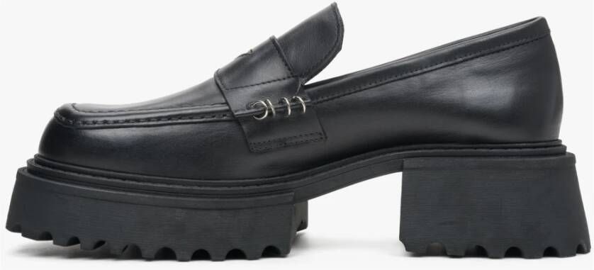 Estro Dames Zwarte Leren Loafers gemaakt van Echt Leer met Zilveren Versieringen Er00113788 Black Dames