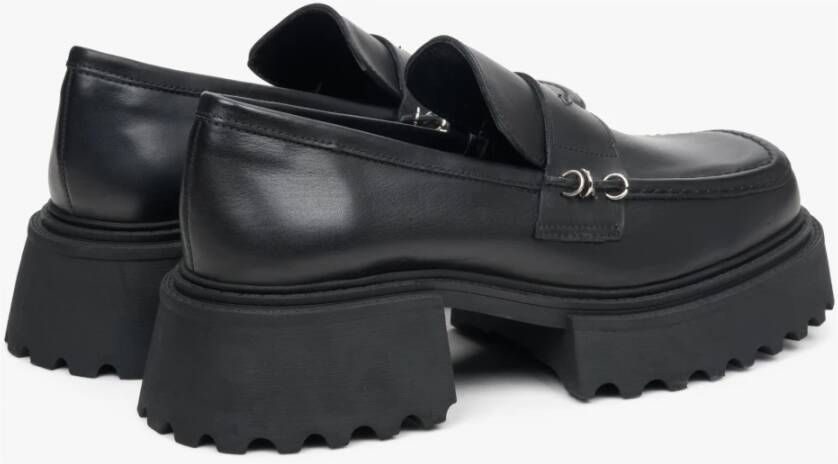 Estro Dames Zwarte Leren Loafers gemaakt van Echt Leer met Zilveren Versieringen Er00113788 Black Dames