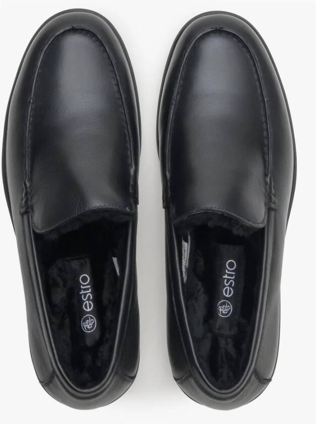 Estro Heren Zwarte Loafers gemaakt van Echt Leer voor de Winter Er00114124 Black Heren