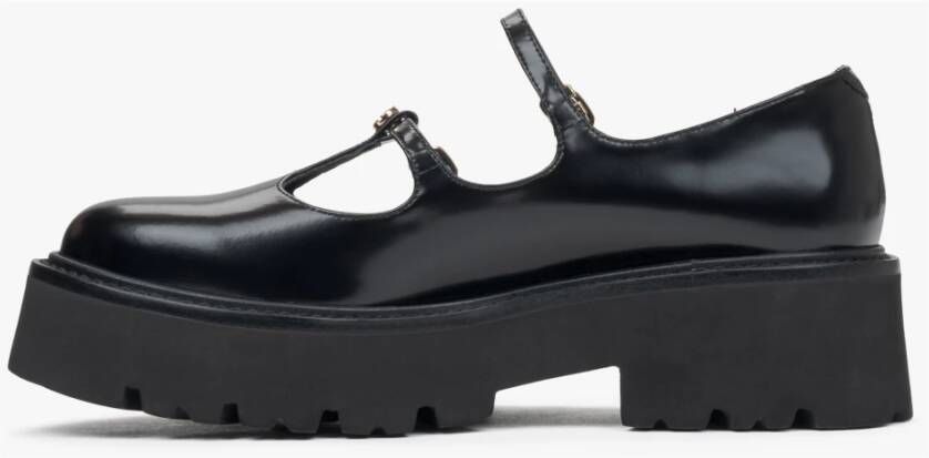 Estro Zwarte leren Mary Jane Brogues voor vrouwen met decoratieve gespen Black Dames