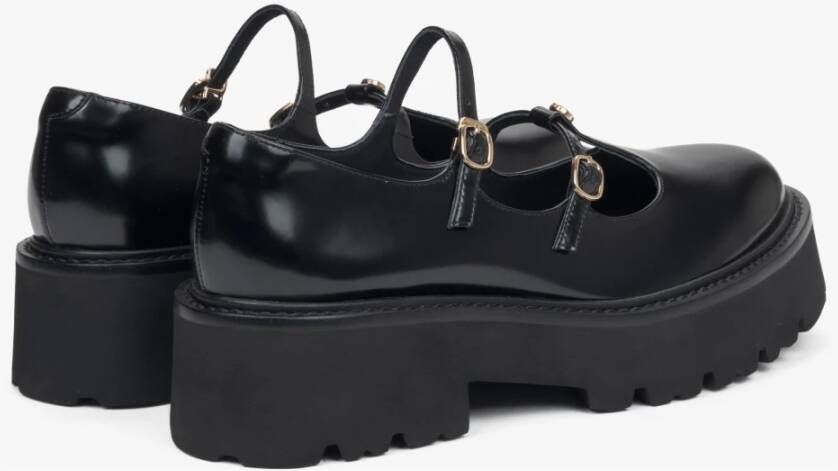 Estro Zwarte leren Mary Jane Brogues voor vrouwen met decoratieve gespen Black Dames