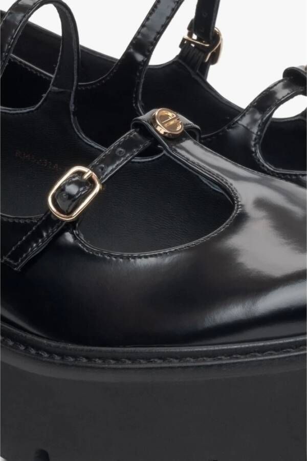 Estro Zwarte leren Mary Jane Brogues voor vrouwen met decoratieve gespen Black Dames