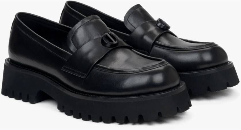 Estro Zwarte leren pennyloafers voor dames Black Dames