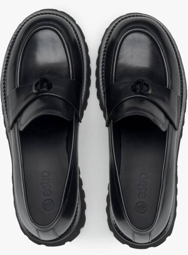 Estro Zwarte leren pennyloafers voor dames Black Dames