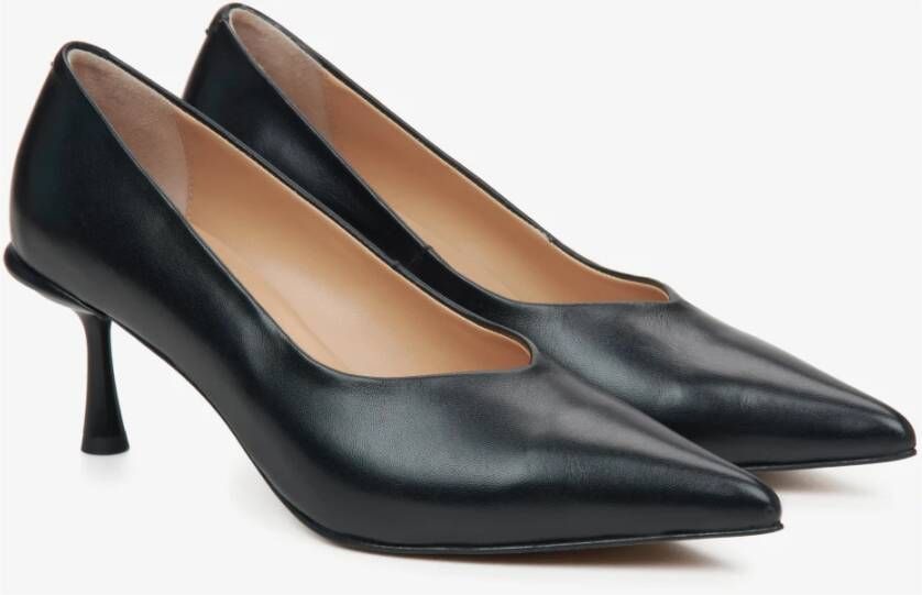 Estro Dames Zwarte Echte Leren Pumps met Puntige Neus Er00115104 Black Dames