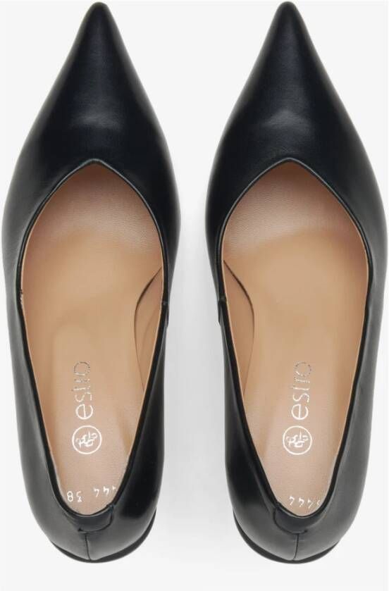 Estro Dames Zwarte Echte Leren Pumps met Puntige Neus Er00115104 Black Dames