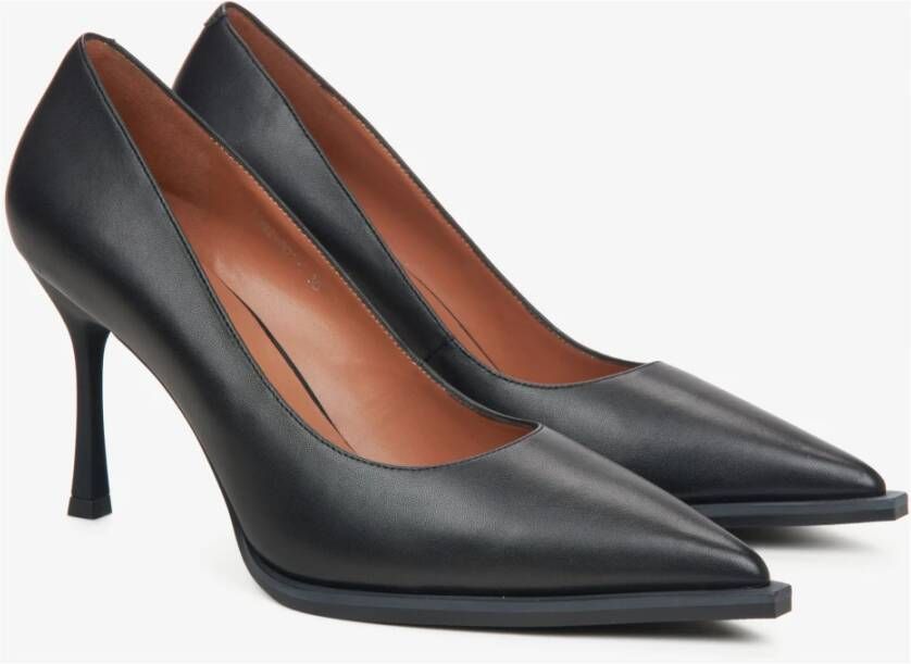 Estro Dames Zwarte Echte Leren Pumps Met Puntige Neus Er00115740 Black Dames