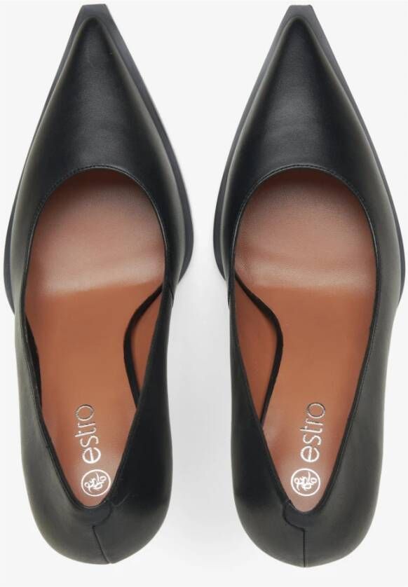 Estro Dames Zwarte Echte Leren Pumps Met Puntige Neus Er00115740 Black Dames