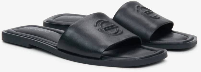 Estro Dames Zwarte Leren Slides Er00115490 Black Dames