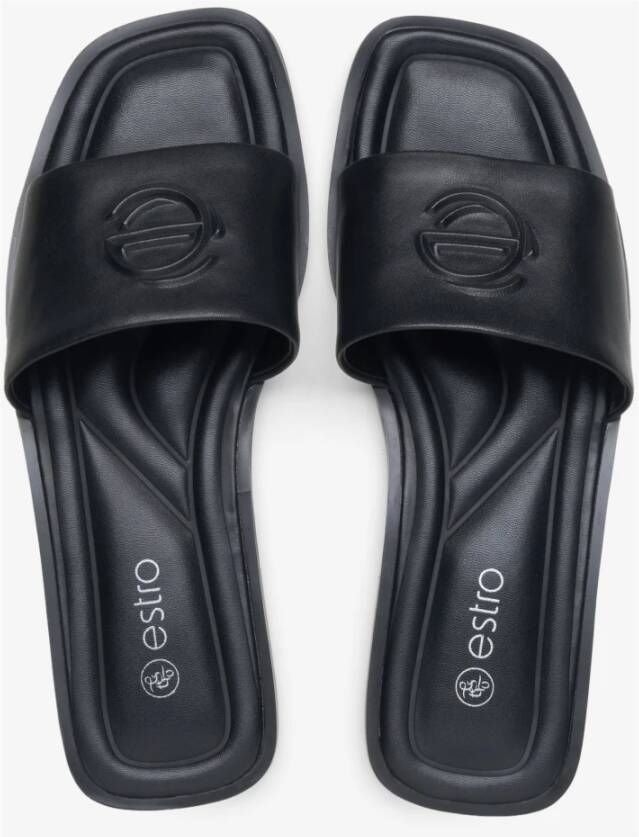 Estro Dames Zwarte Leren Slides Er00115490 Black Dames