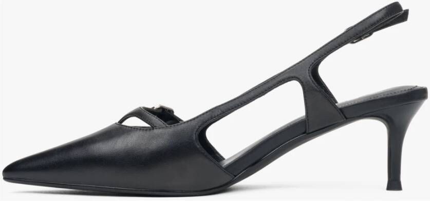 Estro Zwarte leren slingback lage hak pumps voor dames Black Dames