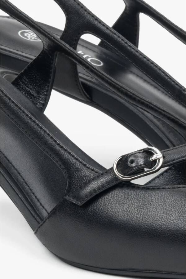 Estro Zwarte leren slingback lage hak pumps voor dames Black Dames