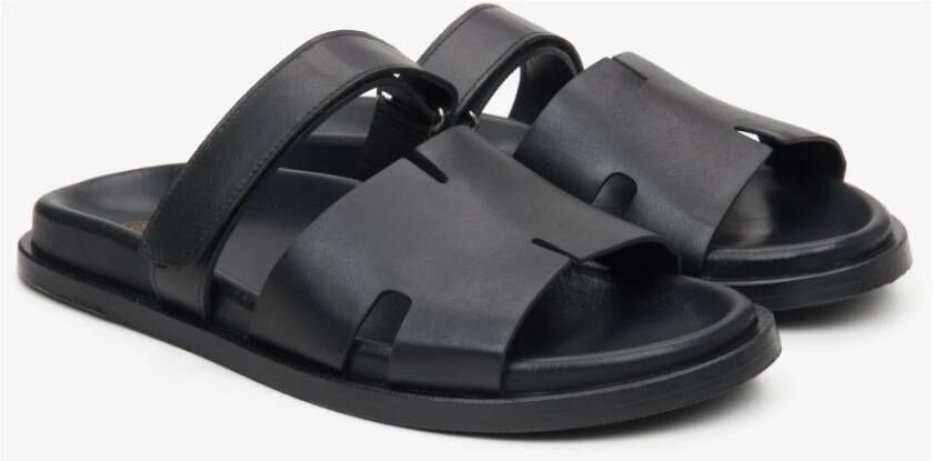 Estro Dames Zwarte Leren Slide Sandalen Er00115099 Black Dames