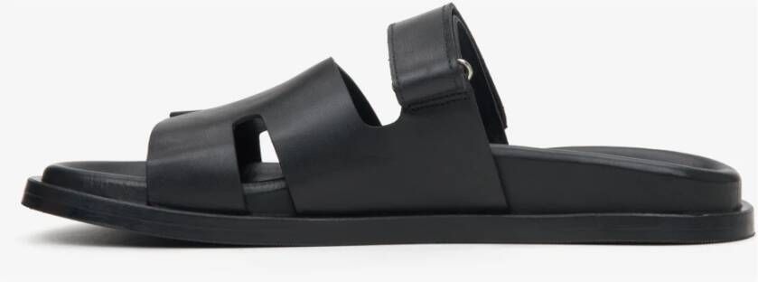 Estro Dames Zwarte Leren Slide Sandalen Er00115099 Black Dames