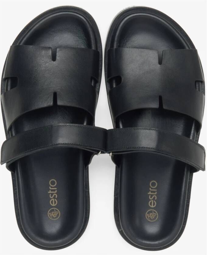 Estro Dames Zwarte Leren Slide Sandalen Er00115099 Black Dames