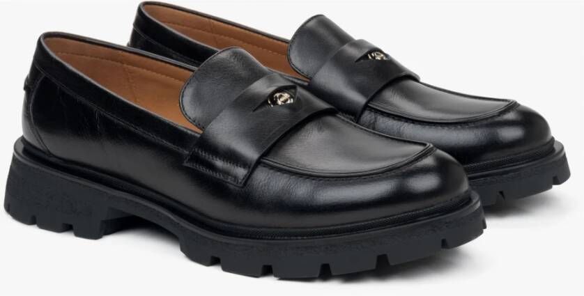 Estro Zwarte loafers voor dames gemaakt van echt leer Black Dames