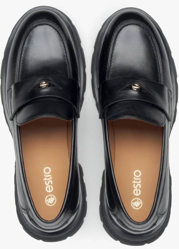 Estro Zwarte loafers voor dames gemaakt van echt leer Black Dames