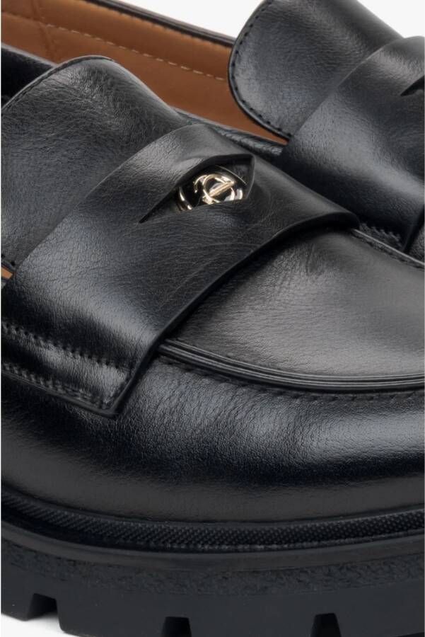 Estro Zwarte loafers voor dames gemaakt van echt leer Black Dames