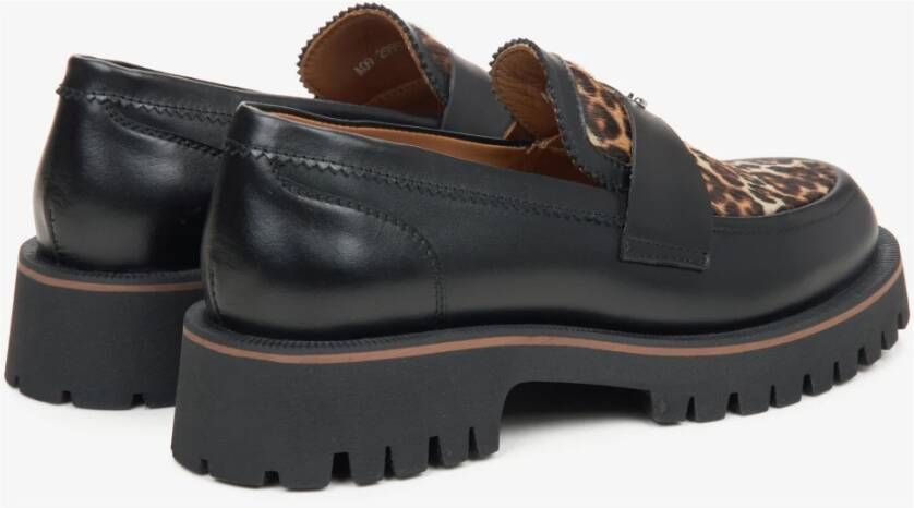 Estro Zwarte Dames Loafers gemaakt van Italiaans Echt Leer met Luipaardprint Er00115837 Black Dames