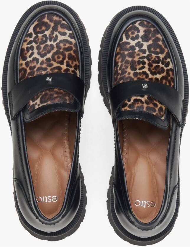 Estro Zwarte Dames Loafers gemaakt van Italiaans Echt Leer met Luipaardprint Er00115837 Black Dames