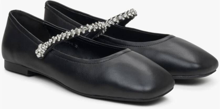 Estro Zwarte Mary Jane Dames Ballet Flats met Decoratieve Band Black Dames