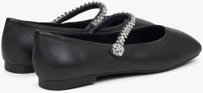 Estro Zwarte Mary Jane Dames Ballet Flats met Decoratieve Band Black Dames