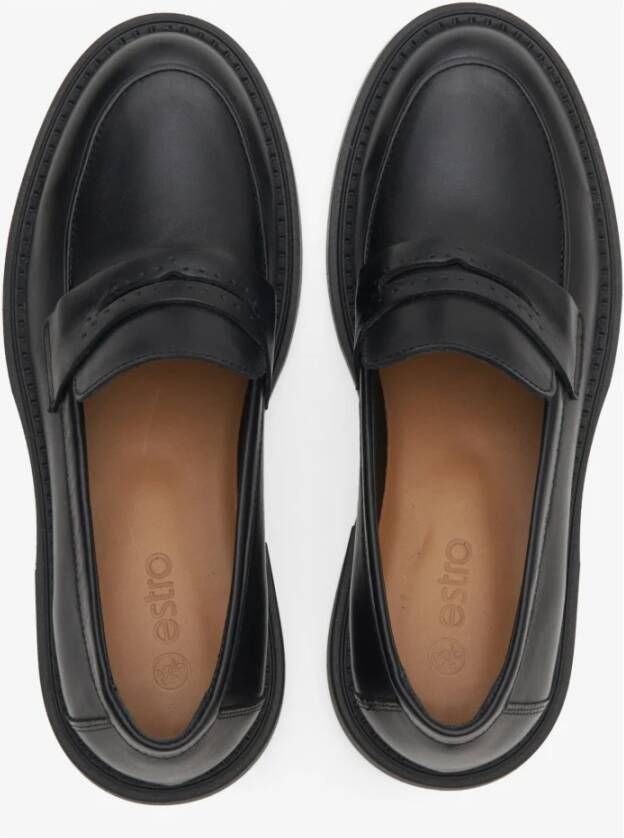 Estro Zwarte Penny Loafers voor dames gemaakt van echt Italiaans leer Black Dames