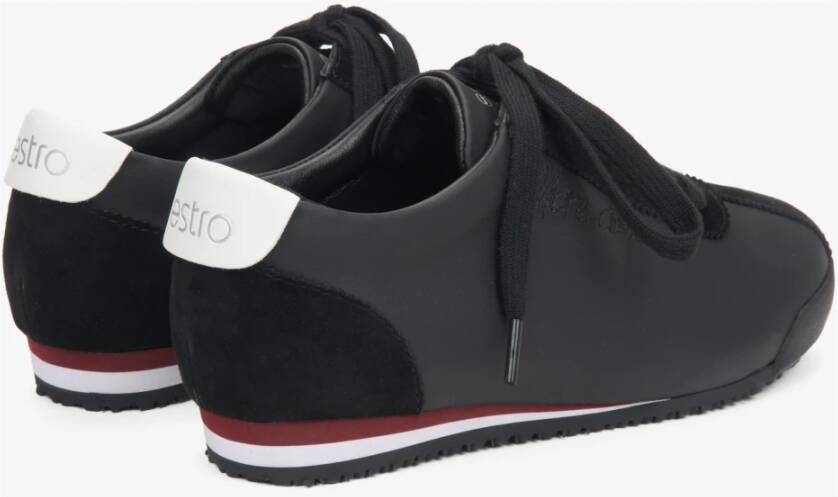 Estro Zwarte sneakers voor vrouwen gemaakt van echt leer en velours Black Dames