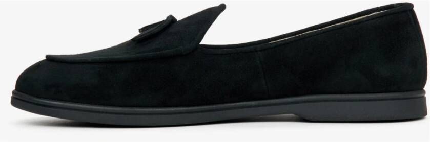 Estro Dames Zwarte Loafers gemaakt van Italiaans Echt Velours met Franjes Black Dames