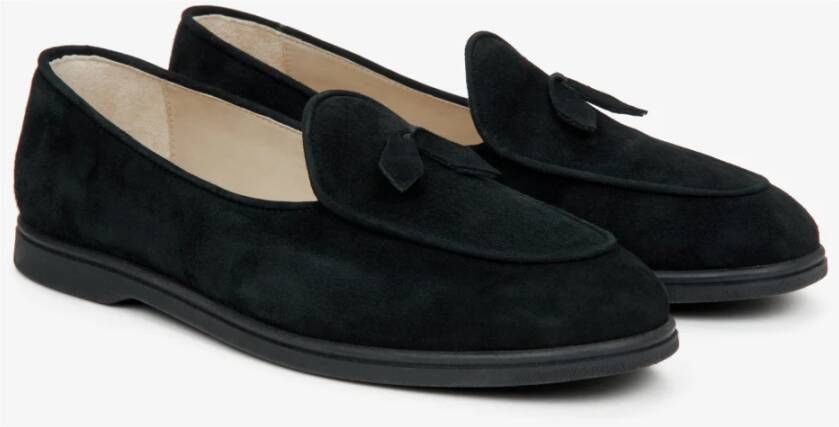 Estro Dames Zwarte Loafers gemaakt van Italiaans Echt Velours met Franjes Black Dames