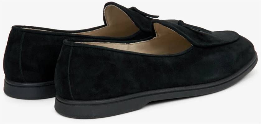 Estro Dames Zwarte Loafers gemaakt van Italiaans Echt Velours met Franjes Black Dames