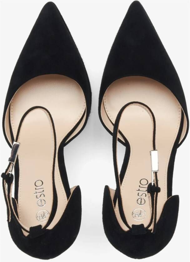 Estro Dames Zwarte Velours Plateau Pumps met Enkelband Black Dames