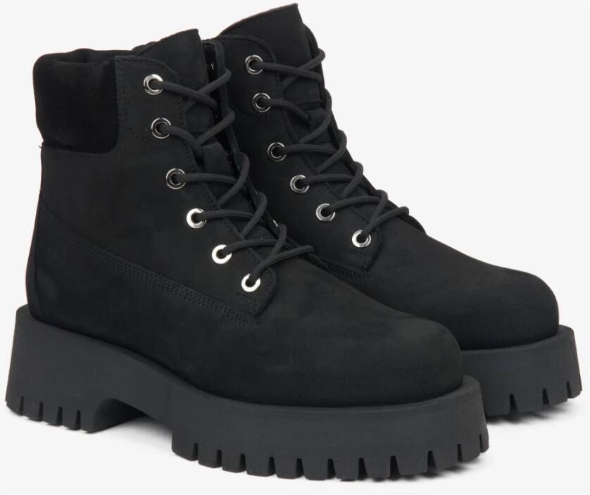 Estro Zwarte veterschoenen voor vrouwen gemaakt van echt Italiaans nubuck Black Dames