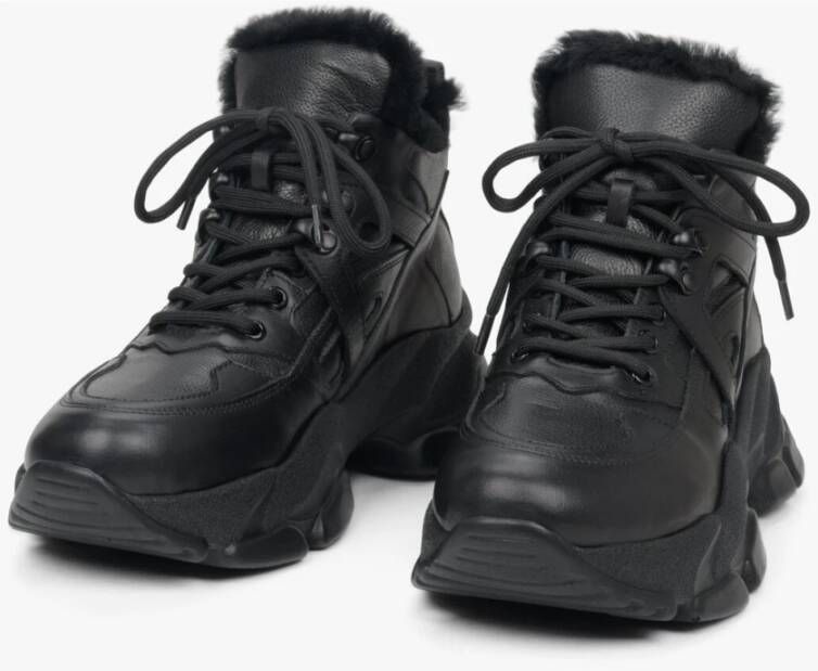 Estro Zwarte Winter High-Top Sneakers met Bont Black Dames