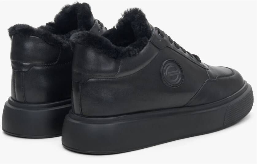 Estro Zwarte Hoge Winter Sneakers voor Dames met Leer en Bont Black Dames