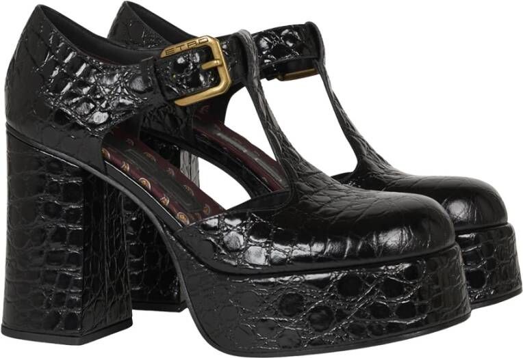 ETRO Zwarte Krokodillenprint Mary Jane Plateau Sandalen Black Dames