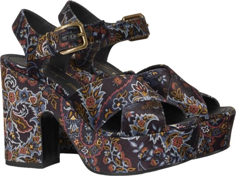 ETRO Zwarte Velvet Plateau Sandalen met Bloemenprint Multicolor Dames